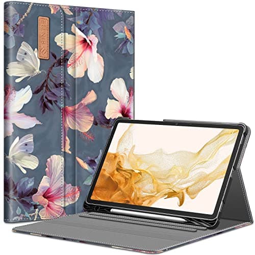 Image of Fintie Case for Samsung Galaxy Tab S8 Plus 2022/S7 FE 2021/S7 Plus 2020 12.4 Inch, Multi-Angle Viewing Folio Protective Case with S Pen Holder, Document Slots, Car Sleep/Wake, Hibiscus
