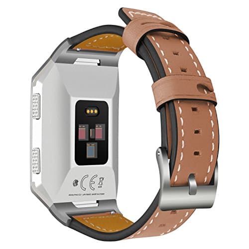 Image of AISPORTS Compatible with Fitbit Ionic Strap for Women Men, Fitbit Ionic Strap Leather Soft Breathable Sport Wristband Metal Classic Buckle Clasp Bracelet Replacement Strap for Fitbit Ionic Smartwatch