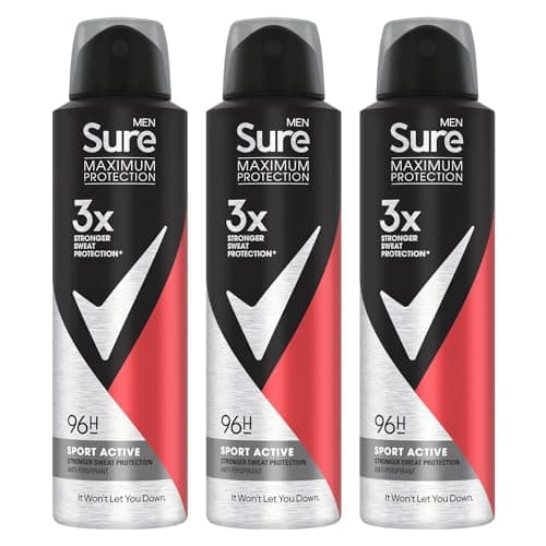 Image of Sure Antiperspirant 96H Maximum Sweat and Odour Protection Alcohol-Free Body Spray Anti-White Marks with Fresh and Sporty Multi Fragrance Deodorant for Men, 150ml (Sport Active)