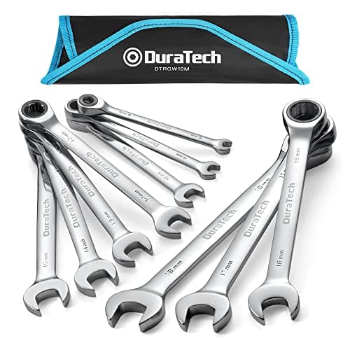 Image of DURATECH 10-Piece Ratchet Combination Spanner Set 6-18 mm, Cr-V Steel, Fixed Head Open End Combination Wrench Set, Metric,12 Point, with Poll-up Pouch