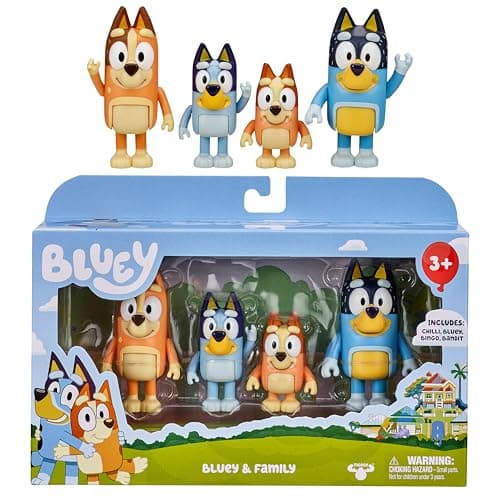 Image of Bluey 13009 and Family: , Bingo, Bandit and Chilli 4 Figure pack Articulated Character Action Figures 2.5 inches Official Collectable Toy, Multicoloured