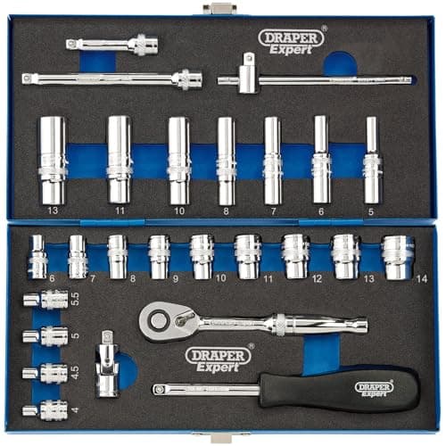 Image of Draper 16476 1/4-Inch Square Drive Metric Socket 26 Piece Set , Blue