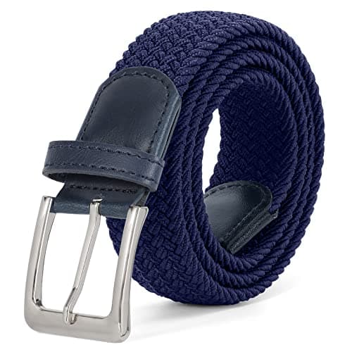 Image of JASGOOD Braided Woven Elastic Stretch Belt for Men Women Web Casual Belt for Pants Jeans,Blue/Silver Buckle