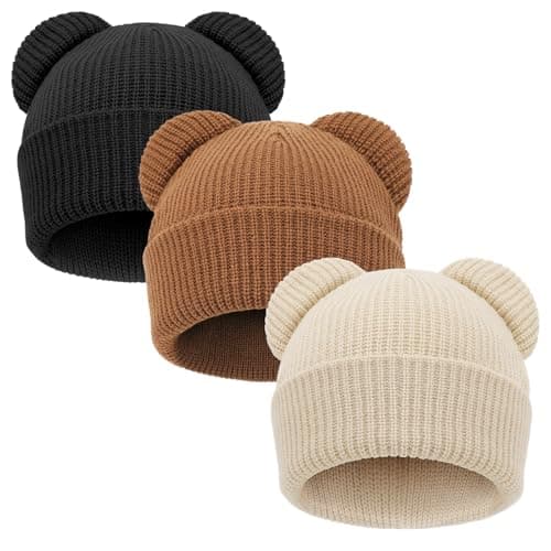 Image of DRESHOW Toddler Beanie Baby Winter Hats Baby Soft Knit Cute Bear Ears Hat for Boys Girls Warm Cap Beanies for 6-24 Months