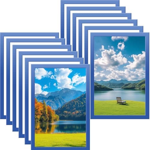 Image of WUBAYI A4/A3/6in Magnetic Photo Frames, Self Adhesive Magnetic Picture Frame Holder Waterproof Clear Sign Holders for Paintings, Photos, Notices, Certificate, Poster, (A4-12PCS-Blue)