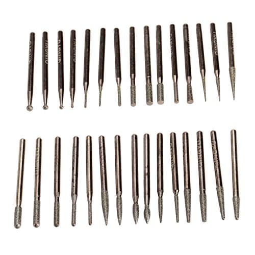 Image of Dophee 30PCS Diamond Grinding Burr Drill Bits Dia 3mm Shank Drill Bits Set Rotary Tool Accessories for Stone Glass Ceramics Carving, Grinding, Polishing, Sanding