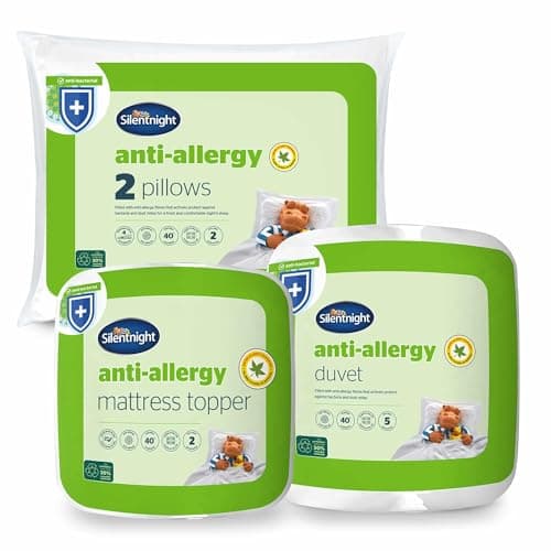 Image of Silentnight Anti Allergy 10.5 Tog Duvet, Pillow Pair & Mattress Topper Bundle - All Year Round Winter Quilt - Anti-Bacterial and Machine Washable with Allergy UK Approved - Single