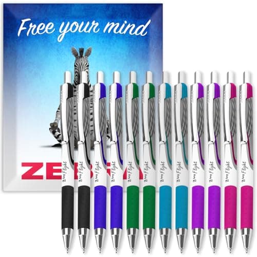 Image of Zebra Classic Z-Grip Flight Ballpoint Pen - 1.2mm - Black, Blue, Green, Light Blue, Purple & Pink Ink - Pack of 12 Pens in Envelope Gift Packaging