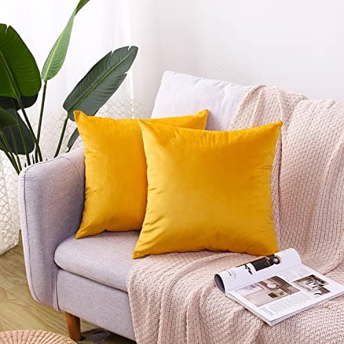 Image of CXTAI 2x Yellow Velvet Cushion Covers Decorative Square Autumn Throw Pillow Cover Pillowcase 18"x 18"45 x 45cm