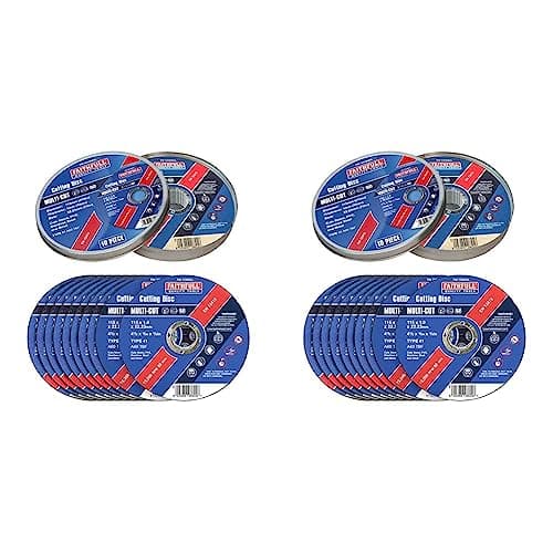 Image of Faithfull FAI11510MUL Extra Thin (1 mm) Fast Cut Cutting Discs 115 mm x 1 mm x 22 mm (4.5 Inch) 20 Pack with Storage Tin