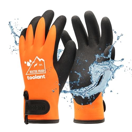 Image of toolant 100% Waterproof Gloves for Men and Women, Winter Work Gloves for Cold Weather, Touchsreen, Thermal Insulated Freezer Gloves, With Grip, Orange, Large