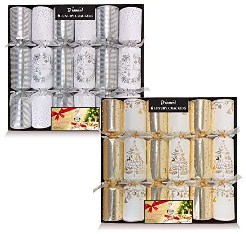 Image of Luxury Christmas Crackers Gold & Cream pack 6 + Luxury Christmas Crackers Silver & White pack 6