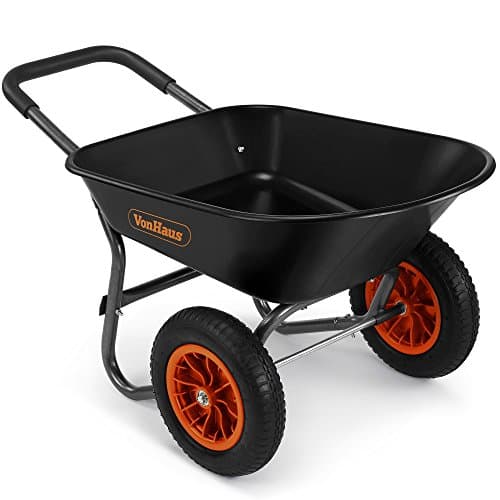 Image of VonHaus Wheelbarrow 78L – Wheel Barrow Garden Dump Cart – Heavy Duty Multi Use for Tools, Waste, Plants, Transporting – Two Wheeled Pneumatic Tyres, Plastic Tray with Steel Frame, Soft Grip Handle