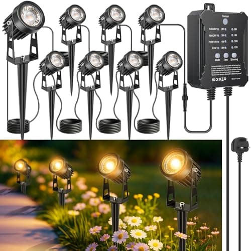 Image of LightingWill Garden Lights Mains Powered with Timer and Photocell Sensor, 8 Pack LED Outdoor Spotlight, 3000K Warm White, IP65 Waterproof Low Voltage Garden Lights for Lawn, Path, Patio, Driveway
