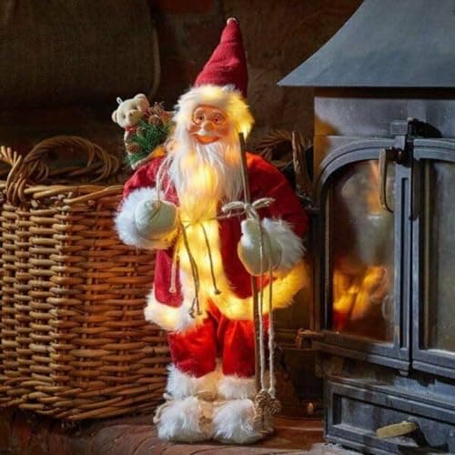 Image of Marco Paul 30cm Pre-Lit LED Santa Claus Christmas Figure Battery Powered Light Up Father Christmas Decoration with Auto Timer Festive Novelty Ornament for Home Tabletop Xmas Display