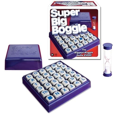Image of Winning Moves Super Big Boggle with 6x6 Grid and 36 Letter Cubes Games USA, The Biggest Boggle Game Ever, 4 Minute Sand Timer, for 2 or More Players, Ages 8+ (1165)