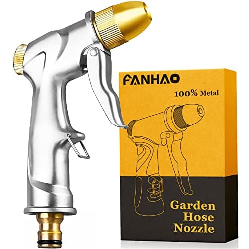 Image of FANHAO Garden Hose Spray Gun with Full Brass Nozzle, 100% Heavy Duty Metal Water Gun, High Pressure Adjustable Spray Nozzle for Plants Watering, Cleaning, Car Washing and Pets Showering