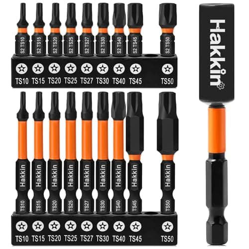 Image of Hakkin 19Pcs Magnetic Torx Security Bit Set, 5 Point Star Bit Set, 1/4” Hex Shank, T10-T50, 60mm & 25mm, 1pcs Extension Holder