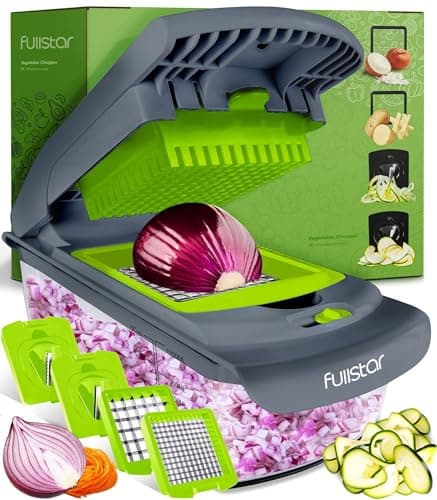 Image of Fullstar Vegetable Chopper & Cutter - Slicer Dicer Spiralizer with Container for Food Veg Onion Cucumber Tomato Salad Potato French Fry - Kitchen Gadgets & Accessories (PRO 4-in-1, Grey/Green)