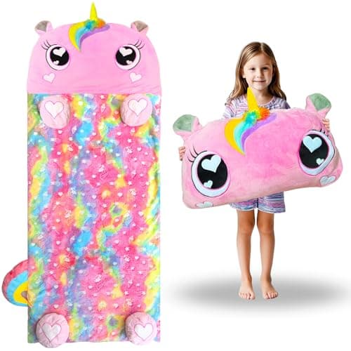 Image of Kids Sleeping Bag, Large Unicorn Slumber Bag for Girls and Boys, Portable Sleeping Mat, Preschool, Nursery, Birthday Gift, 5-12 Years, Pink
