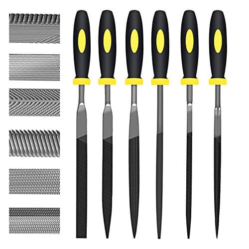 Image of KALIM 6Pcs File Set, 6.3in Needle Files, 4mm Diameter Carbon Steel File Kit with Handle, Suitable for Metal, Wood, Glass, Plastic, Leather, Jewelry