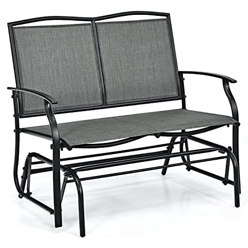 Image of COSTWAY 2-Person Outdoor Glider Bench, Patio Double Swing Gliding Chair Loveseat, Steel Frame Fabric Garden Relax Rocking Chair for Balcony, Porch, Backyard and Poolside (Grey)