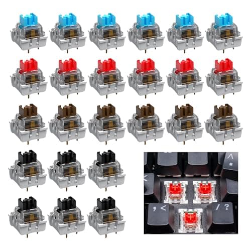Image of 24 Cherry Mx Blue Switch Replacement Parts, Mechanical Keyboard Switches, 3-Pin Keyboard Dedicated Replacement Switch, Suitable For Mx Mechanical Gaming Keyboard Rgb Gaming Keyboard(Blue, Red, Brown)