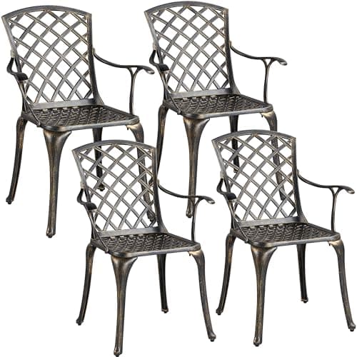 Image of Yaheetech Set of 4 Patio Dining Chairs, Outdoor Cast Aluminium Bistro Seats with Armrests, All Weather Garden Metal Chairs for Lawn Porch Backyard