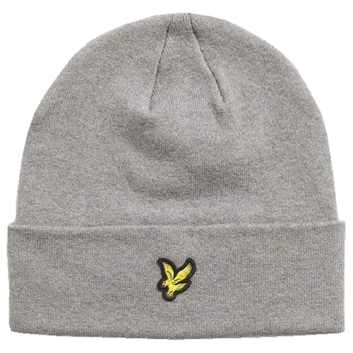 Image of Lyle & Scott Cotton Merino Beanie Hat Knitted Hat, mid grey marl, One Size