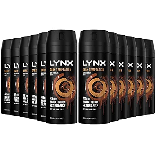 Image of 12 Pack of 150ml Lynx Dark Temptation Body Spray Deodorant with Scent of Chocolate