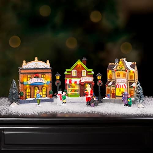 Image of Marco Paul Traditional Light Up Christmas Village Scene – Multi-Colour LED Musical Festive Ornament with Music or Lights Only Setting – Battery or USB Operated Christmas Ornaments Decoration for Table
