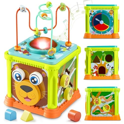 Image of SYNCFUN Wooden Activity Cube Baby Toys with Music,Montessori Toys for 1 Year Old Girls & Boys,Sensory Educational Toys for Baby Age 12Months+,Christmas Birthday Gifts for 1 2 3 Year Old Girl