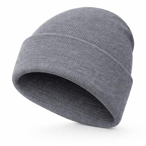 Image of WS UK Kids Beanie Hat - Unisex Slouch Winter Woolly Turn Up Knitted (Light Grey)