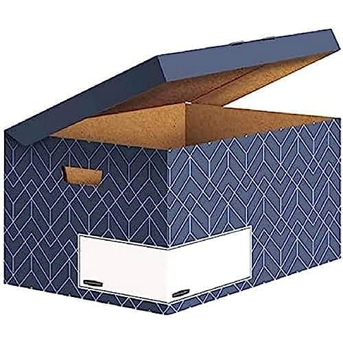 Image of BANKERS BOX Décor Cardboard Storage Boxes with Lids Attached (WxHxD) 35.5 x 28.7 x 54.5cm (Pack of 5) Urban Slate Blue