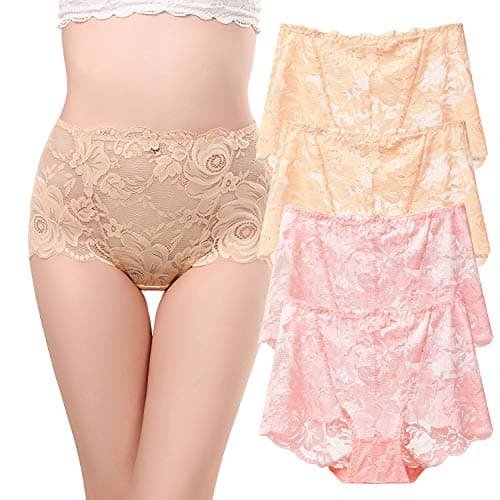 Image of KICYENAN Womens Full Briefs Lace Knickers Multipack Underwear Pack of 4 206739 Beige Pink M UK 12-14