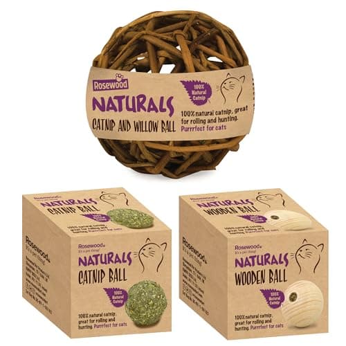 Image of Rosewood Naturals Catnip Bundle for Cats - 3 Assorted Natural Catnip Balls, Fun Cat Toys for Engaging Play, Exercise and Stress Relief, Indoor and Outdoor Cats, Long-Lasting
