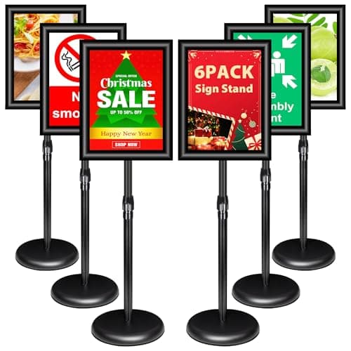 Image of VAIIGO 6Pcs Sign Stand Adjustable - A3 Poster Display Floor Standing - Aluminum Sign Holder with Snap Frame & Stable Base - Posters Menu Holders Notice Advertising Message Display Signs Board, Black