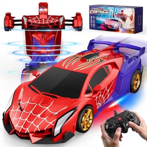 Image of Remote Control Transform Car w Eye & Underbody Lights, 2.4GHz Web RC Car & Robot One-Button Deformation & 360°Rotation, Boys Toys Gifts Present for 3 4 5 6 7 8 9 Year Old Boys Kids Toys Age 3-12