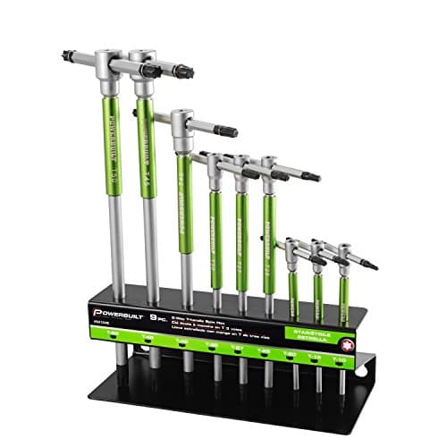 Image of Powerbuilt 9 Pc Torx Star T-Handle Hex Allen Key Wrench Set w/Speed Sleeves for Fast Spinning Action, Sliding Top Handle for “T” or “L” Shape, Long Shafts, Storage Rack, Auto, Bicycle, Moto - 941646