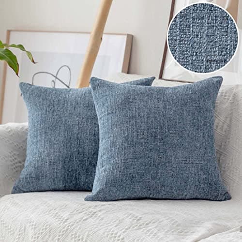 Image of Home Brilliant Blue Cushion Cover 18x18 Super Soft, Decorative Textured Chenille Cushion Covers for Sofa Bed Couch Living Room, Set of 2, (45 x 45 cm, Jeans Blue)