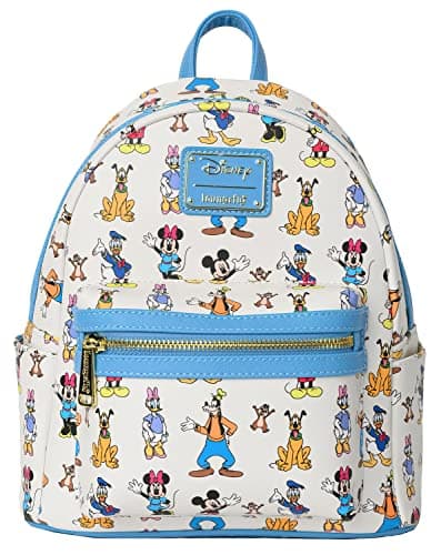 Image of Loungefly Disney Mickey Mouse Friends Forward and Backward Mini Backpack Wallet, Blue, Mini Backpack
