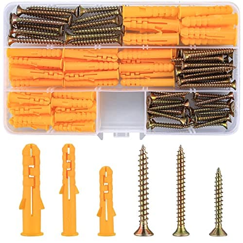 Image of 110 Pcs Screws and Wall Plugs Set(55 x Masonry Screw, 55 x Expansion Anchor Bolts), M6 M8 Wall Plugs and Screws, for Brick Concrete Drywall Self Tapping Screw and Wall Plug