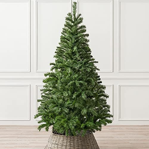 Image of Christow Artificial Christmas Tree 6ft, Aspen Spruce with Light & Dark Green PVC Tips, Traditional Bushy Look, Pre-Fitted Branches, Slot-Together Poles, Green Stand for Easy Display, 180cm x 101cm