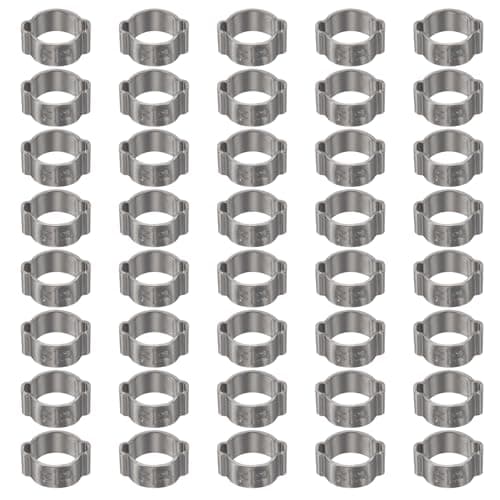 Image of sourcing map 40pcs Double Ear Hose Clamp 11-13 mm 304 Stainless Steel Hose Clamp Double Ear O Clips Crimp Rings for Fuel Line Pipe Tube Fitting Connections, Silver