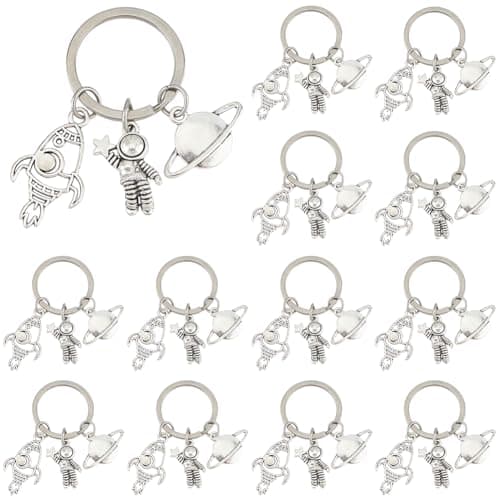 Image of SUPERFINDINGS 16Pcs Planet Astronaut Keychain Alloy Spaceman Rocket Charms Pendants Keyring Space Theme Accessories with Keyring Astronaut Space Party Favors for Backpack