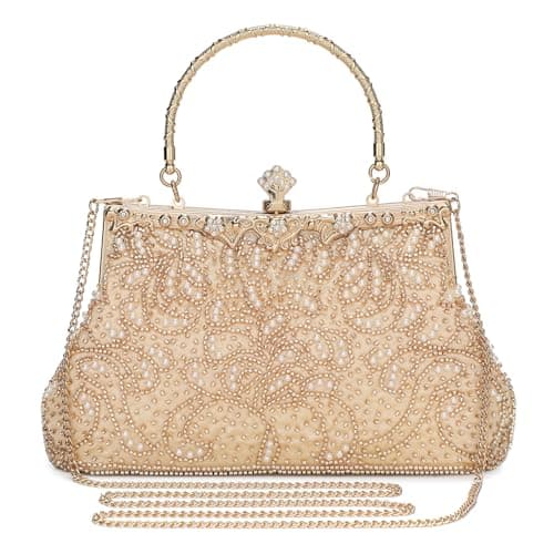 Image of BAIGIO 1920s Vintage Clutch Bags for Women Floral Beaded Evening Handbag Clutches for Bridal Wedding Prom Wallet Cocktail Party Purse (#A-Champagne)
