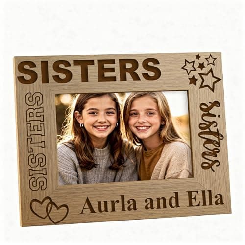Image of Sisters Sentiment Engraved Wooden Personalised Photo Frame Gift (4 x 6 Inch)