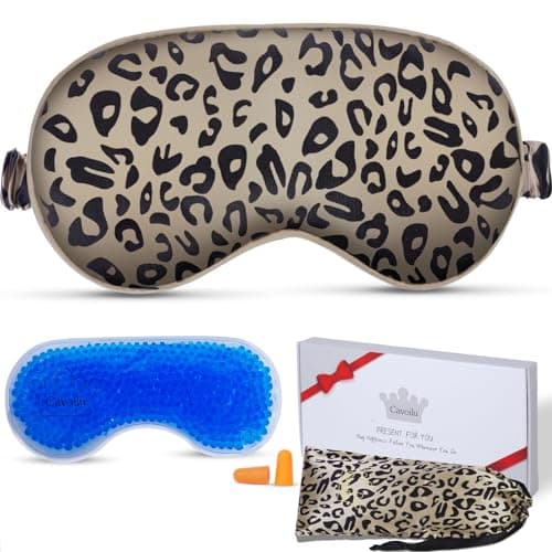 Image of Cavoilu Sleep mask w/Cooling Gel Eye Mask, Heated Eye Mask for Sleeping, Reusable Ice Silk Stain Eye Cover Sleeping Mask for Travel, Home, Office, Yoga, Total Blackout, Stocking Stuffers (Leopard)