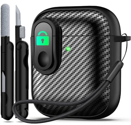 Image of RFUNGUANGO Compatible with AirPods Case with Cleaning kit, Anti-Fall Lock Design, Powerful Drop Protection, Carbon Fiber Black Compatible with AirPods 2nd 1st Generation Charging Case,Black