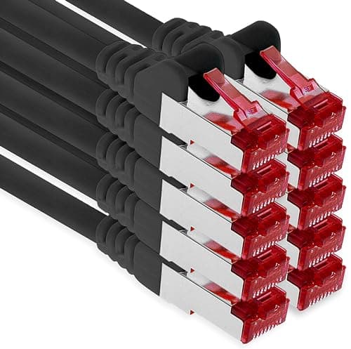 Image of 1aTTack.de - 10x 0.25m CAT6 patch cable S/FTP PIMF shielding CAT.6 RJ45 network cable Ethernet cable DSL LAN router switch modem patch panel - black - 10 pieces